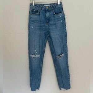 Zara Womens Blue‎ Distressed Straight Leg Denim Jeans Size 4